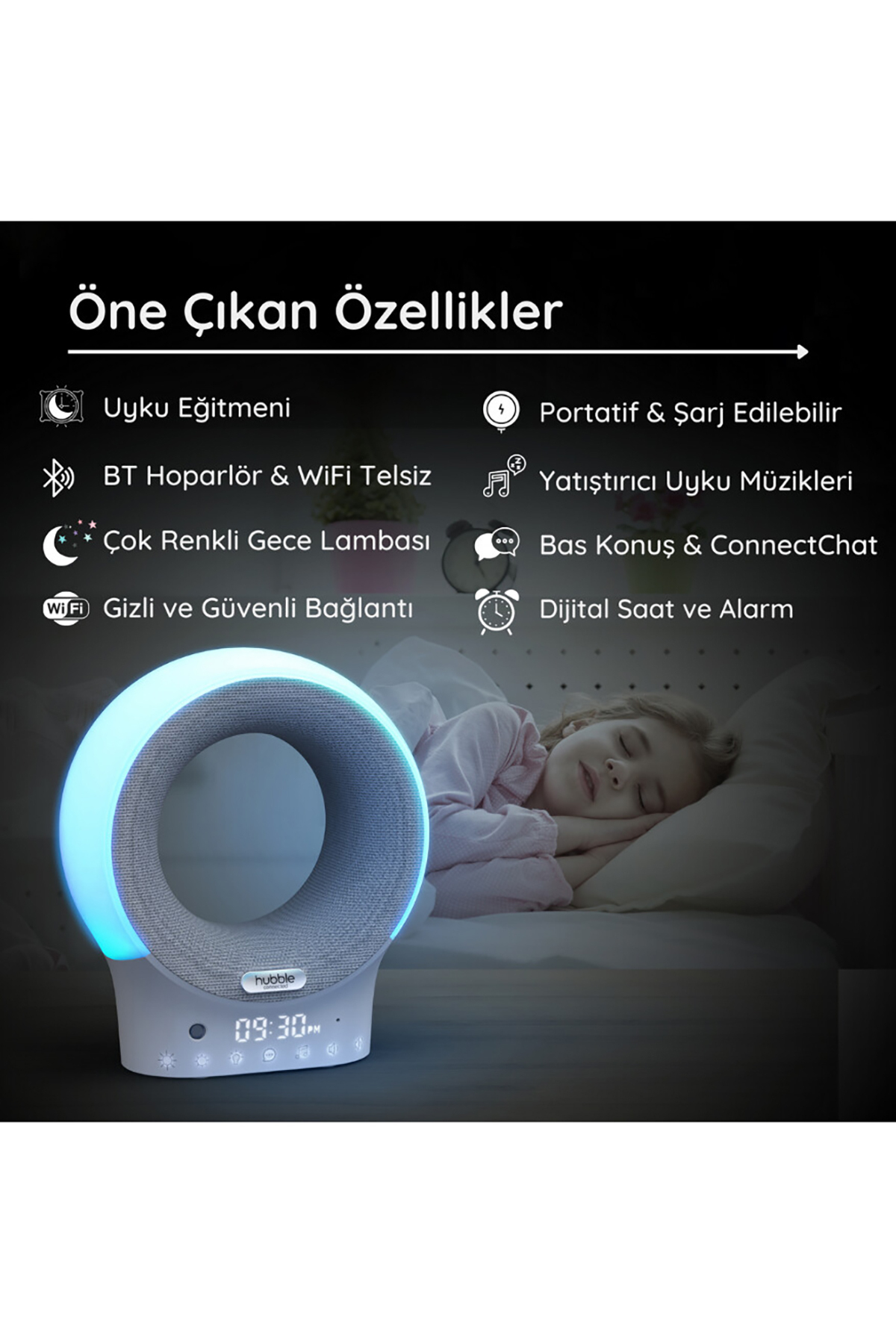 Hubble Eclipse Plus Bebek Telsizi Ninni Çalar Bluetooth Speaker Gece Lambası Gri Gri fotoğrafı 6 (önizleme)