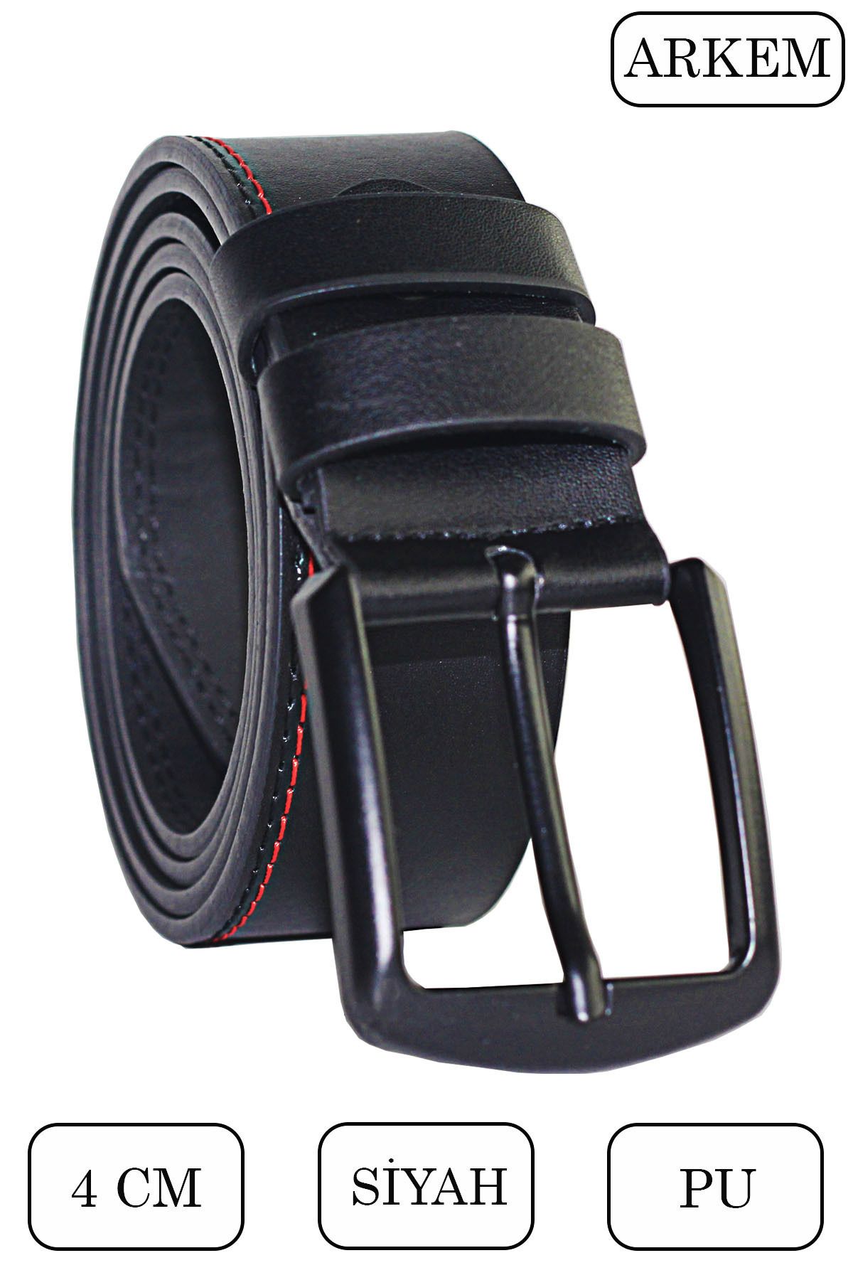 Arkem-Curea Sport Barbati 4 Cm Cusaturi Rosii, Curea din Piele Pu, Pentru Blugi Si Pantaloni Canvas, Curea 3
