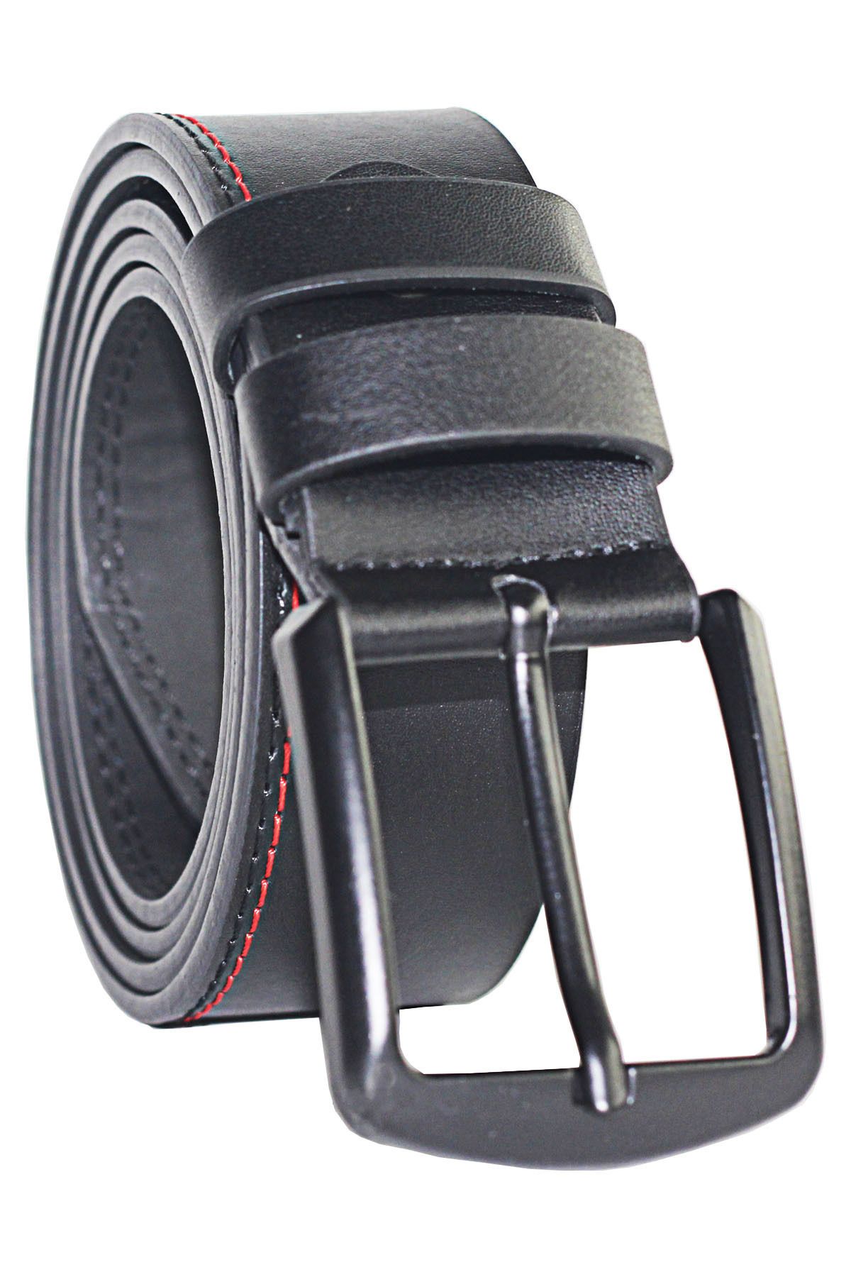 Arkem-Curea Sport Barbati 4 Cm Cusaturi Rosii, Curea din Piele Pu, Pentru Blugi Si Pantaloni Canvas, Curea 5