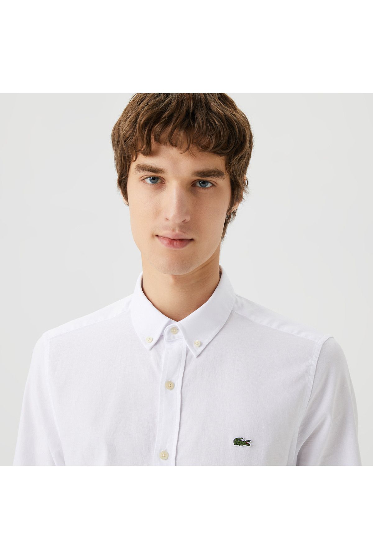 Lacoste پیراهن سفید دکمه باریک مردانه