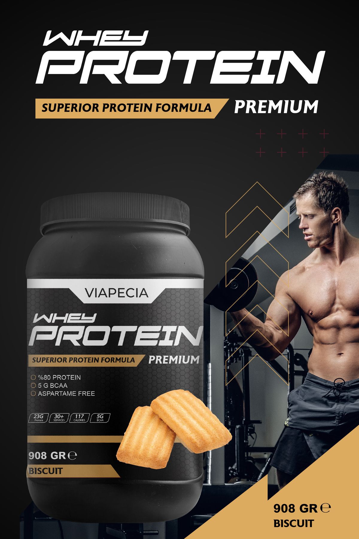 Viapecia-Whey Protein Biscuit Flavored Protein Abundant 908 Gr Premium 2