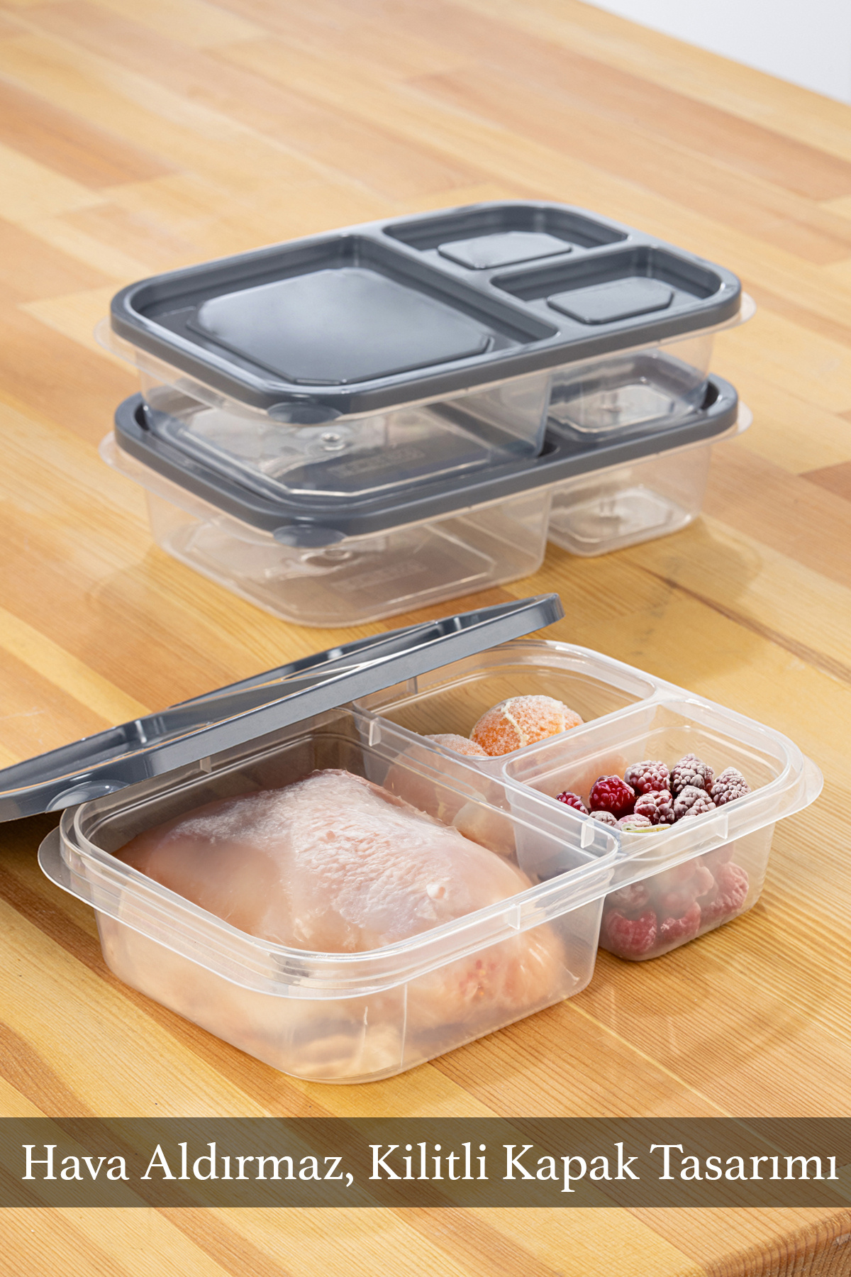 Meleni Home-Set of 3 Compartment Deep Freezer Organizer with Lid - Rectangular Refrigerator Storage box 5
