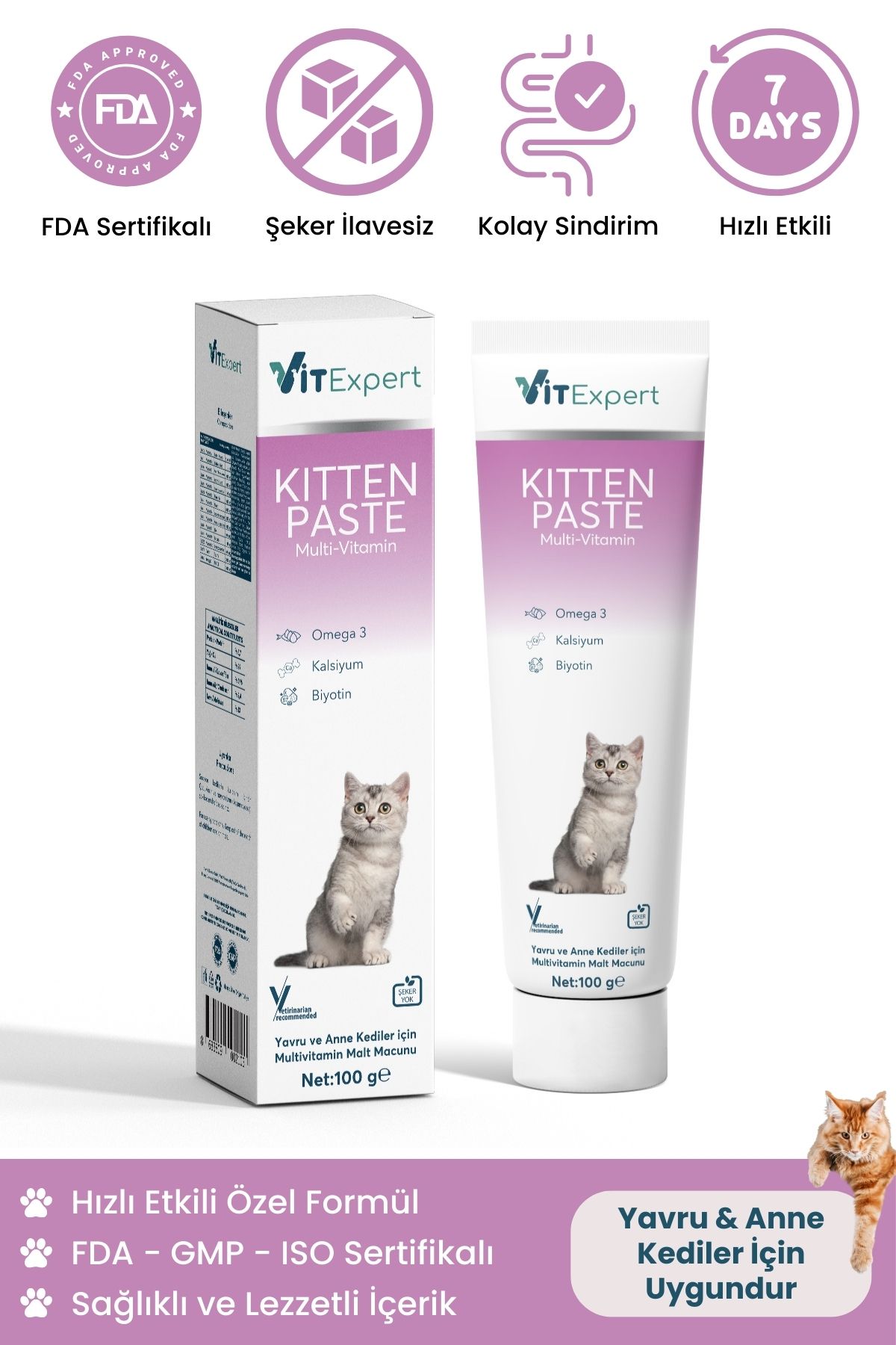 Vitexpert Kitten Paste Yavru Kediler Için Multi Vitamin Bağışıklık Kas Gelişimi Destekleyici Malt Macun 100 Gr