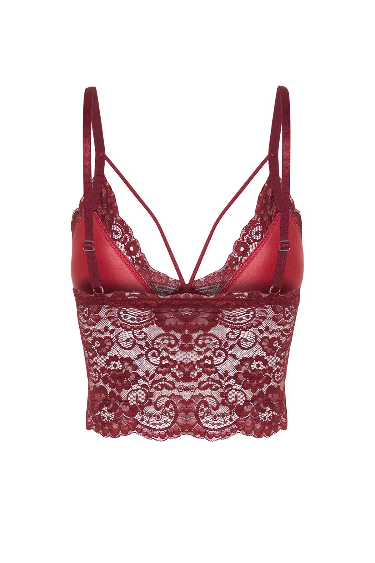 Trendyol Collection-Dreieckiges Bustier mit Kordelzug aus bordeauxroter Spitze – ohne Polsterung und Bügel THMAW21SU0050 9