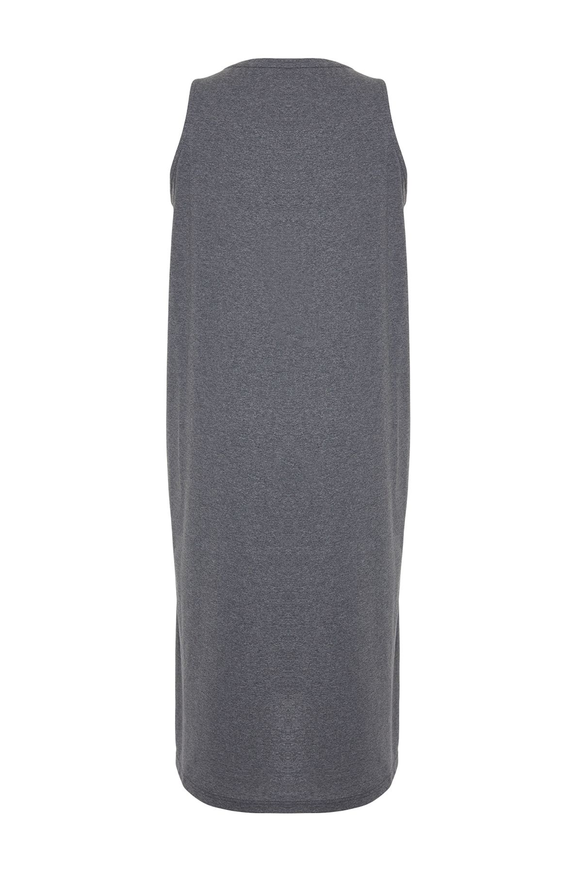 Trendyol Curve-Anthrazitfarbenes bedrucktes Midi-Stricknachthemd TBBSS24CH00008 8