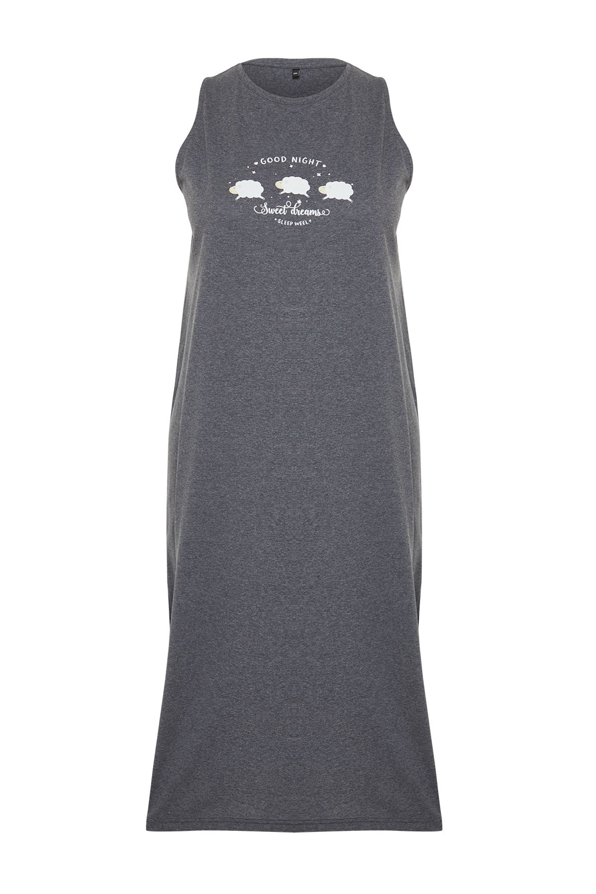 Trendyol Curve-Anthrazitfarbenes bedrucktes Midi-Stricknachthemd TBBSS24CH00008 7