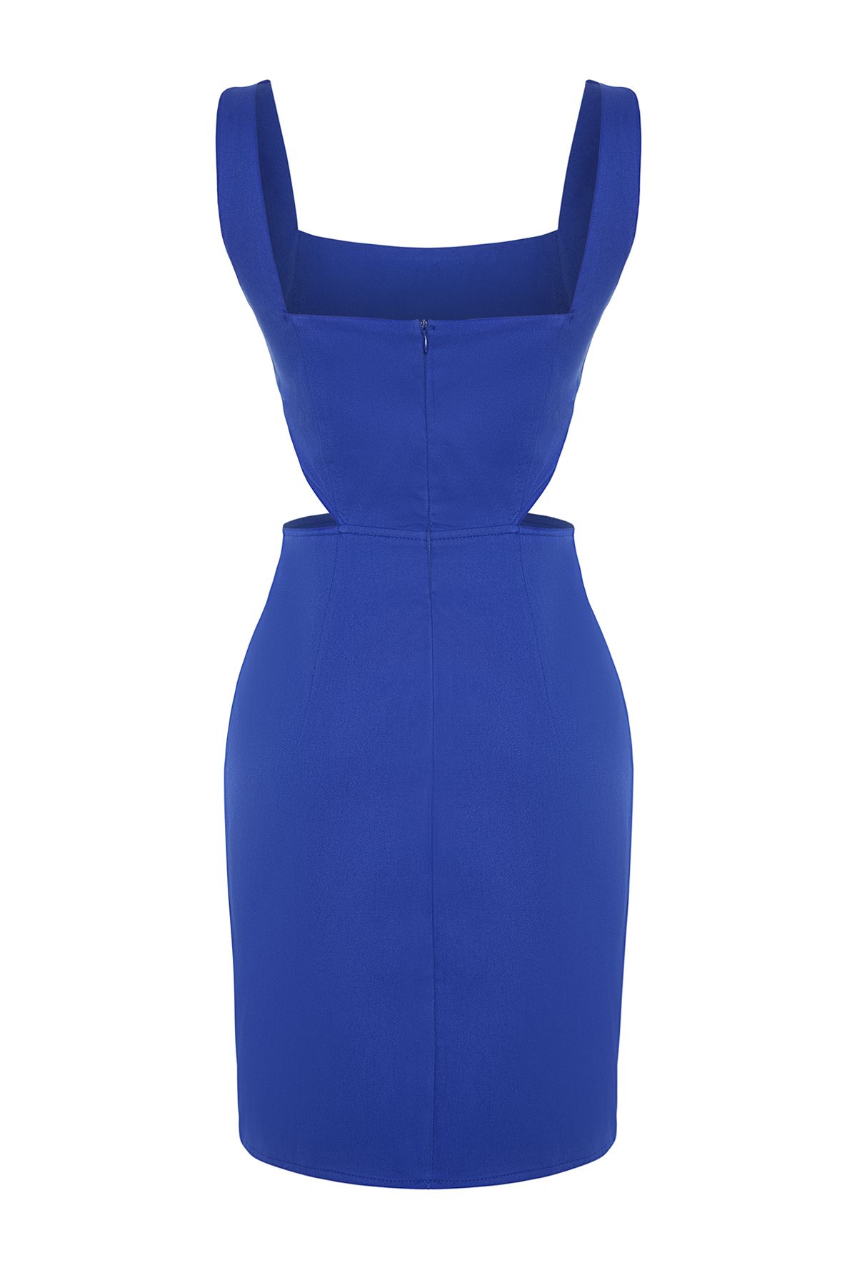 Trendyol Collection-Blaues A-Cut Mini-Baumwoll-Gewebekleid mit Fenster/Cut-Out-Details und quadratischem Kragen TWOSS23EL00596 8