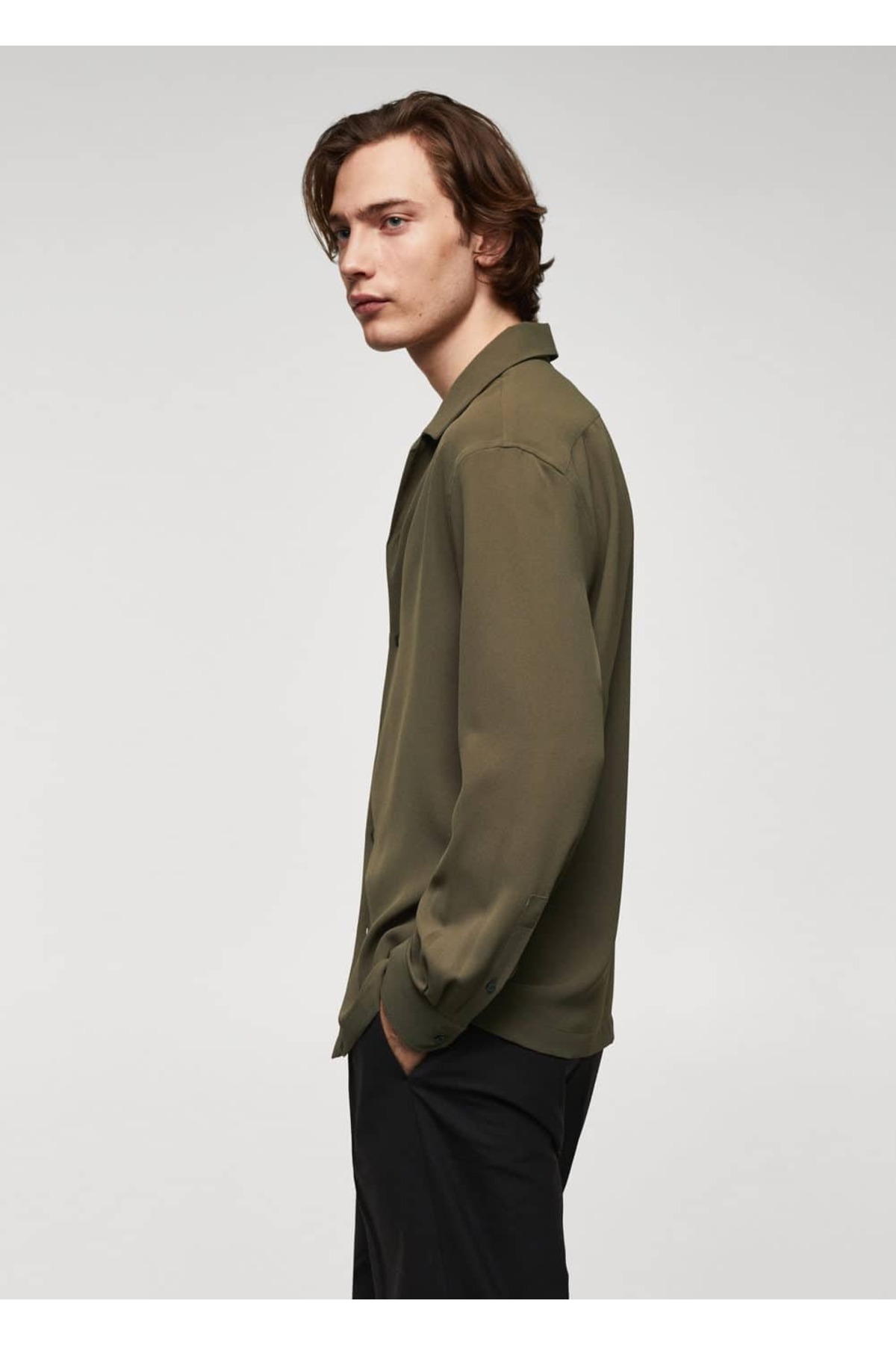 پیراهن مردانه خاکی منگوMANGO Man | 57069218 اورجینال - تصویر 5