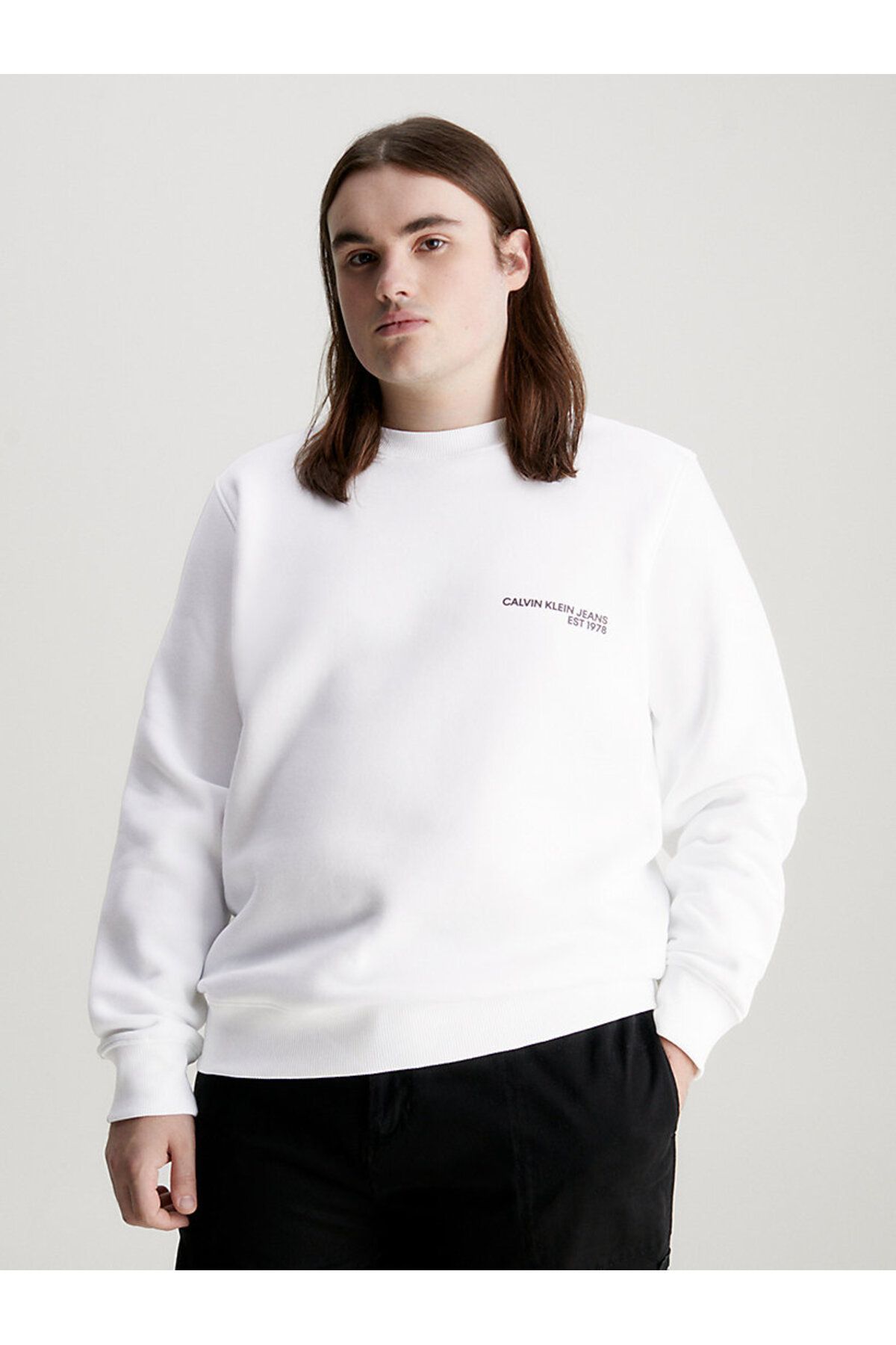 سویشرت سفید مردانه گردن خدمه اسپری CK اورجینال Calvin Klein