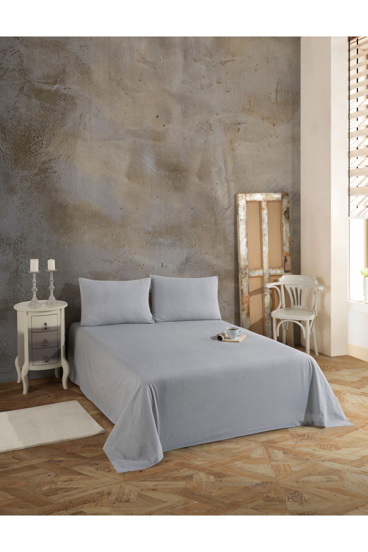 üntaş-Plain Gray Untaş Serenat - Single, Elasticless Sheet and Pillowcase 1