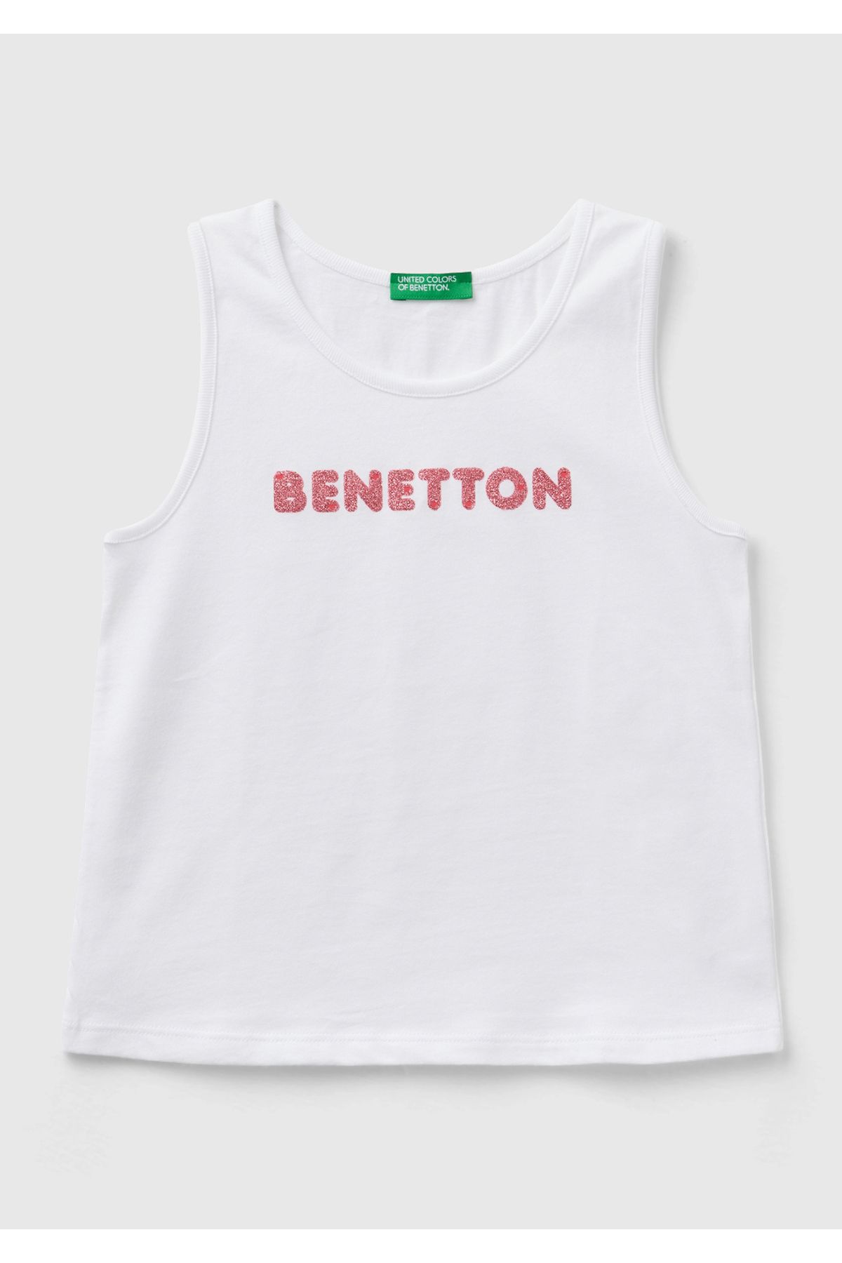 United Colors of Benetton Kız Çocuk Beyaz Simli Logo İşlemeli Atlet 224P3I1XGH00T