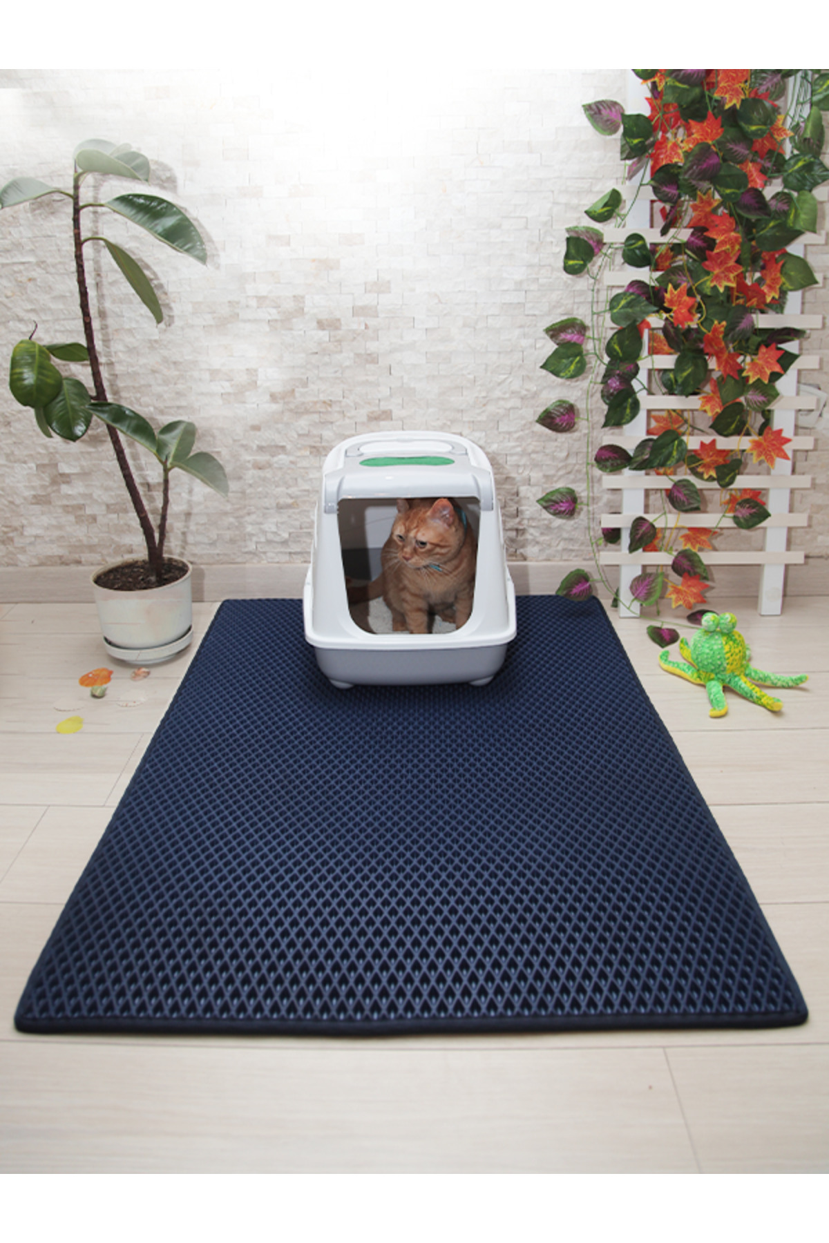 MOD10 75x110 Cm Laci̇vert Kedi̇ Tuvaleti̇ Önü Paspasi Kedi̇ Kumu Paspasi