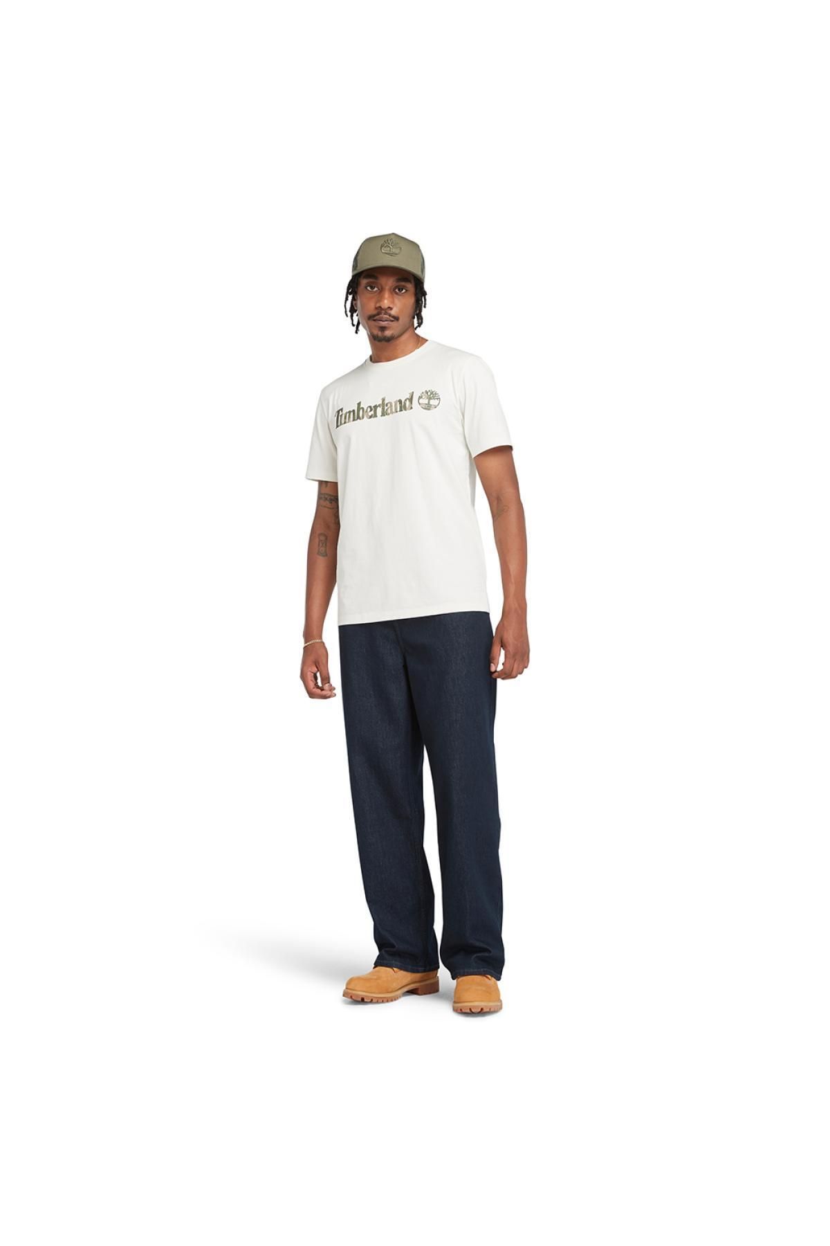 Timberland Tb0A5Unf Camo Linear Logo Tee Beyaz Erkek T Shirt Erkek Giyim