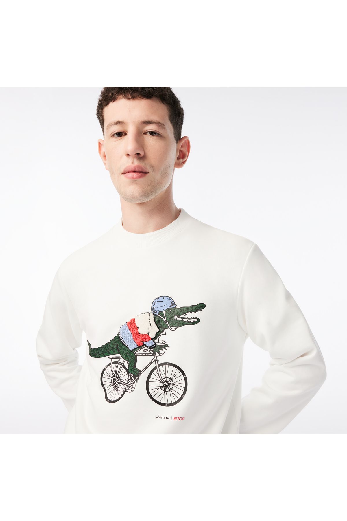 Lacoste یقه دوچرخه مناسب مردان Netflix به طور منظم چاپ شده پیراهن سفید