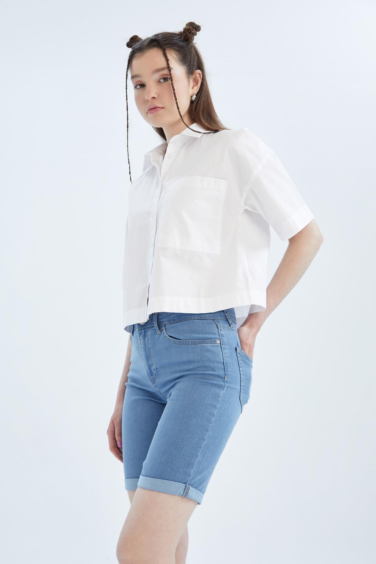 Normal Bel Paça Ucu Katlamalı Jean Şort X3027az22sm