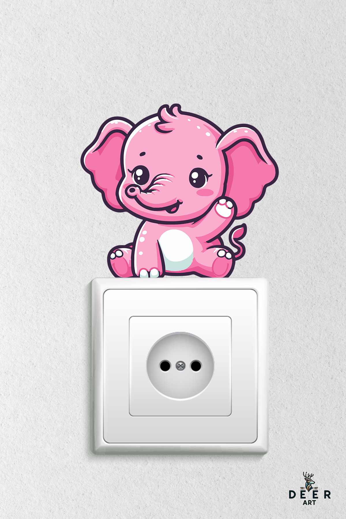 deer art Priz Sticker - Pembe Sevimli Fil Çocuk Odası Dekoratif Duvar Sticker - Dads2 fotoğrafı 2 (önizleme)