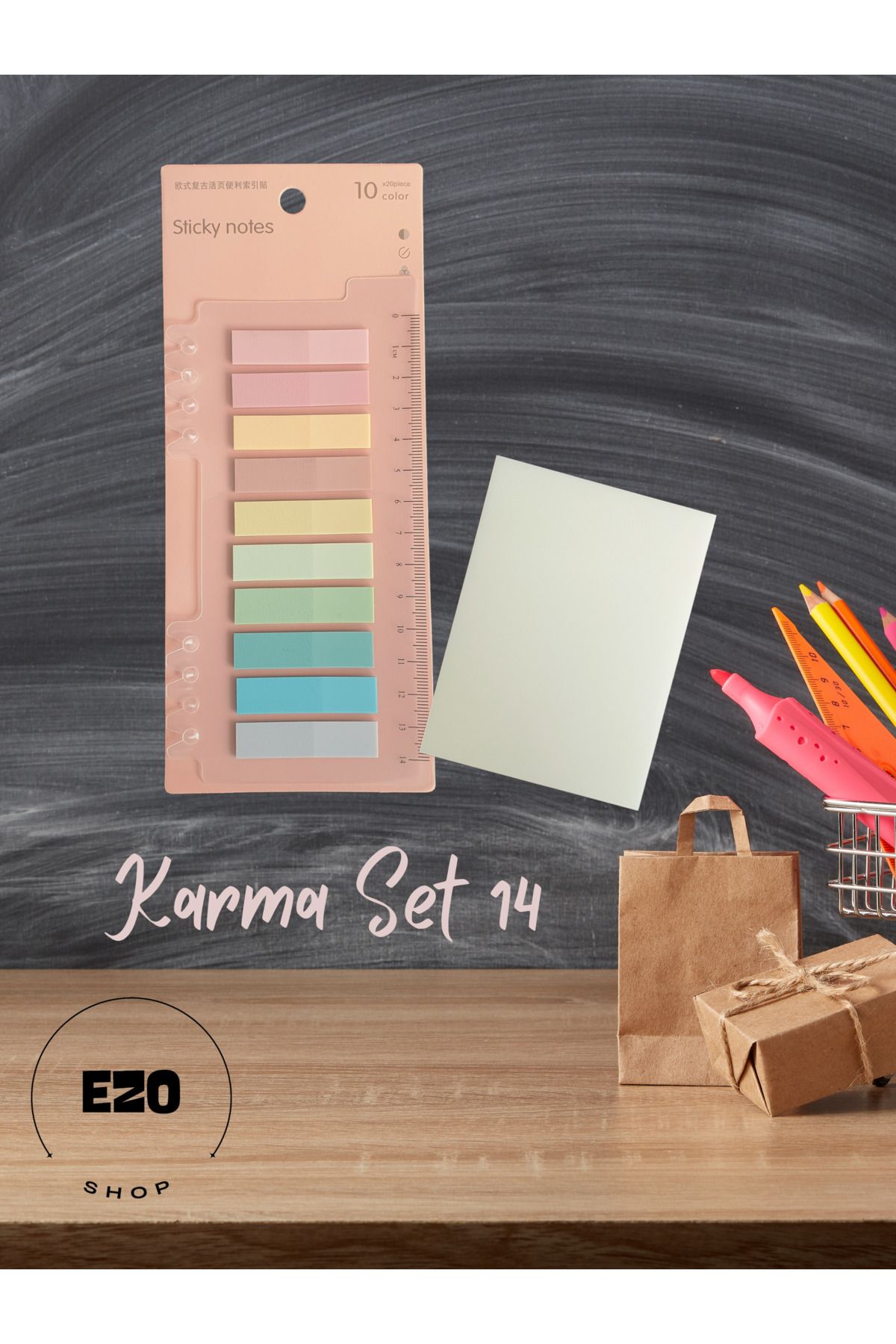 EZOSHOP-2 Piece Set Postit and Karenot Large Size Transparent Styled Note Kagidi Kirtasiye Post It Mixed Set 14 1