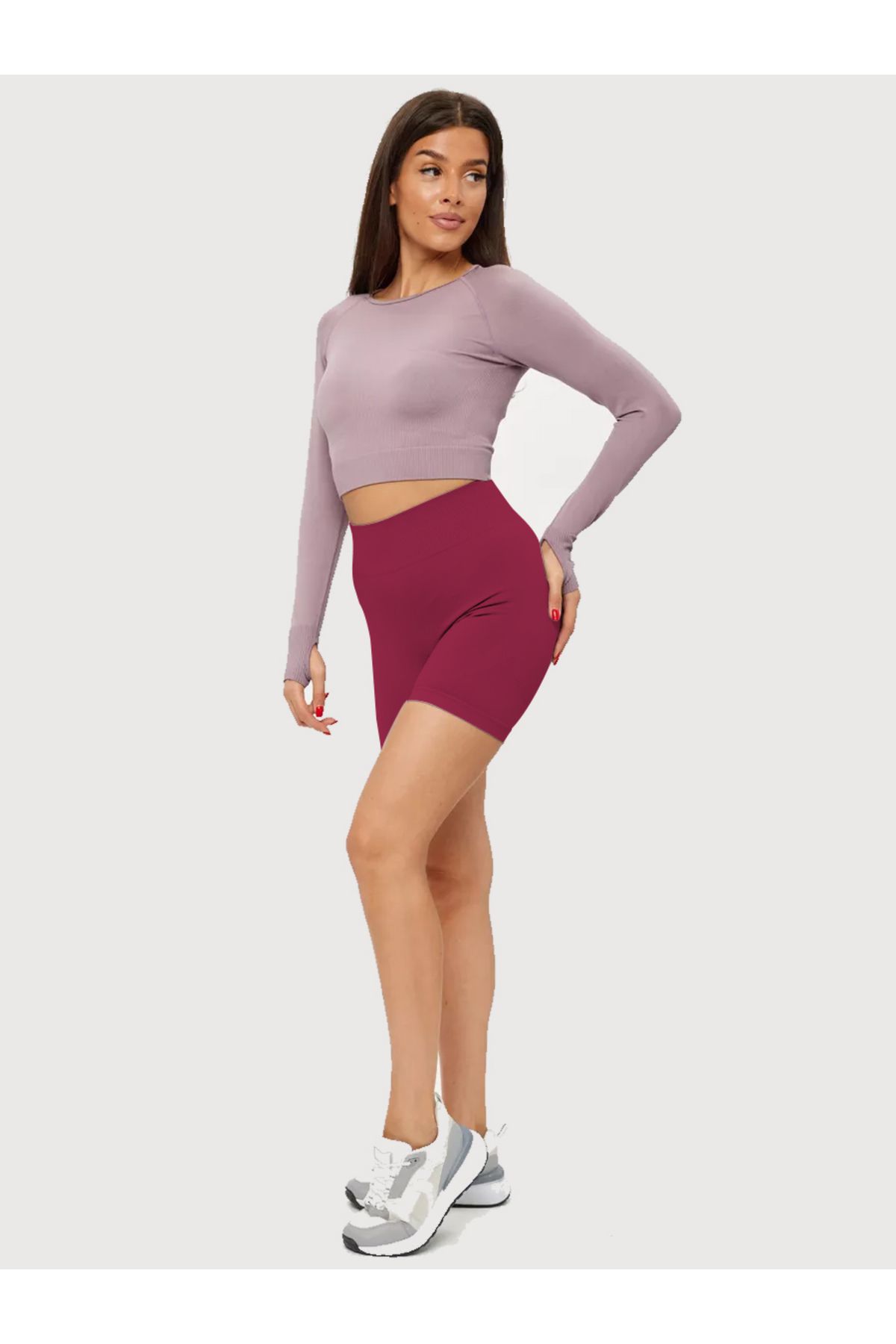 MİSTİRİK-Jerovin Pattern Gathering Knitted Seamless Push Up Effective Short Shorts Claret Red Color 5