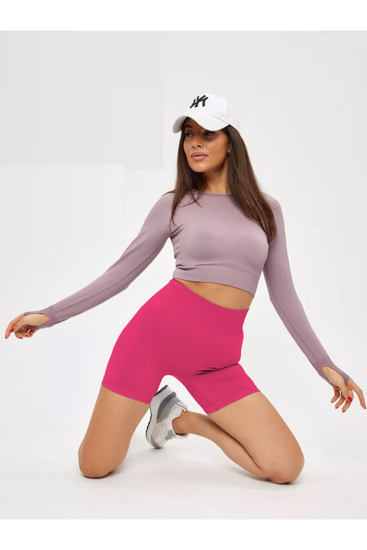 MİSTİRİK-Jerovin Model Seamless Recovery Biker Push Up Short Shorts Pink Color 3