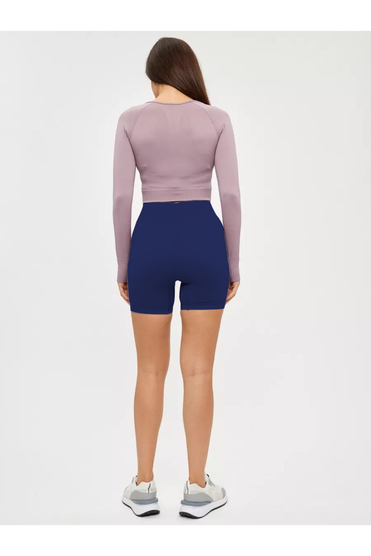 MİSTİRİK-Jerovin Pattern Gathering Knitted Seamless Push Up Effective Short Shorts Navy Blue Color 4
