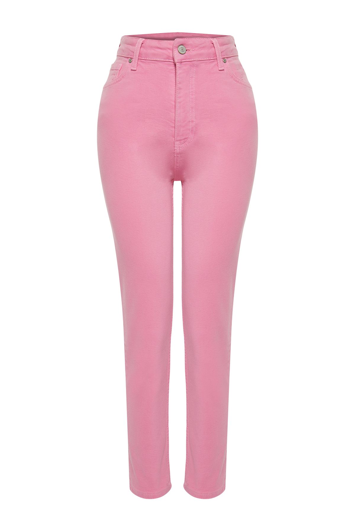 Trendyol Collection-Różowe jeansy Mom z wysokim stanem TWOSS24JE00229 7