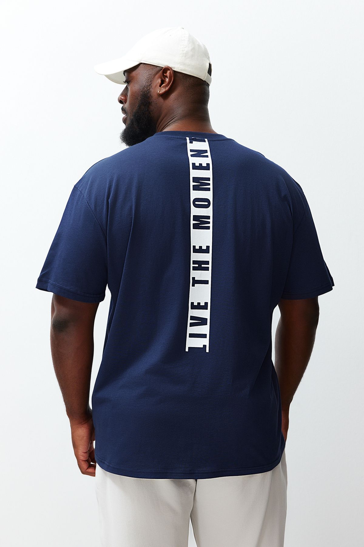 Trendyol Collection-Plus Size Navy Oversize/Wide Cut Back Lettering Printed 100% Cotton T-Shirt Tmnss24Bf00038 6