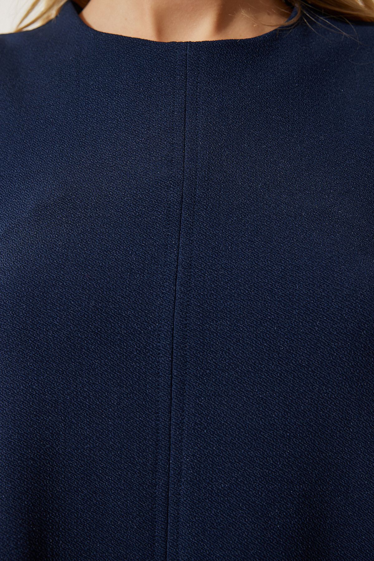 Happiness İstanbul-Marineblaues Sommer-Glockenkleid mit Rundhalsausschnitt für Damen RV00160 7