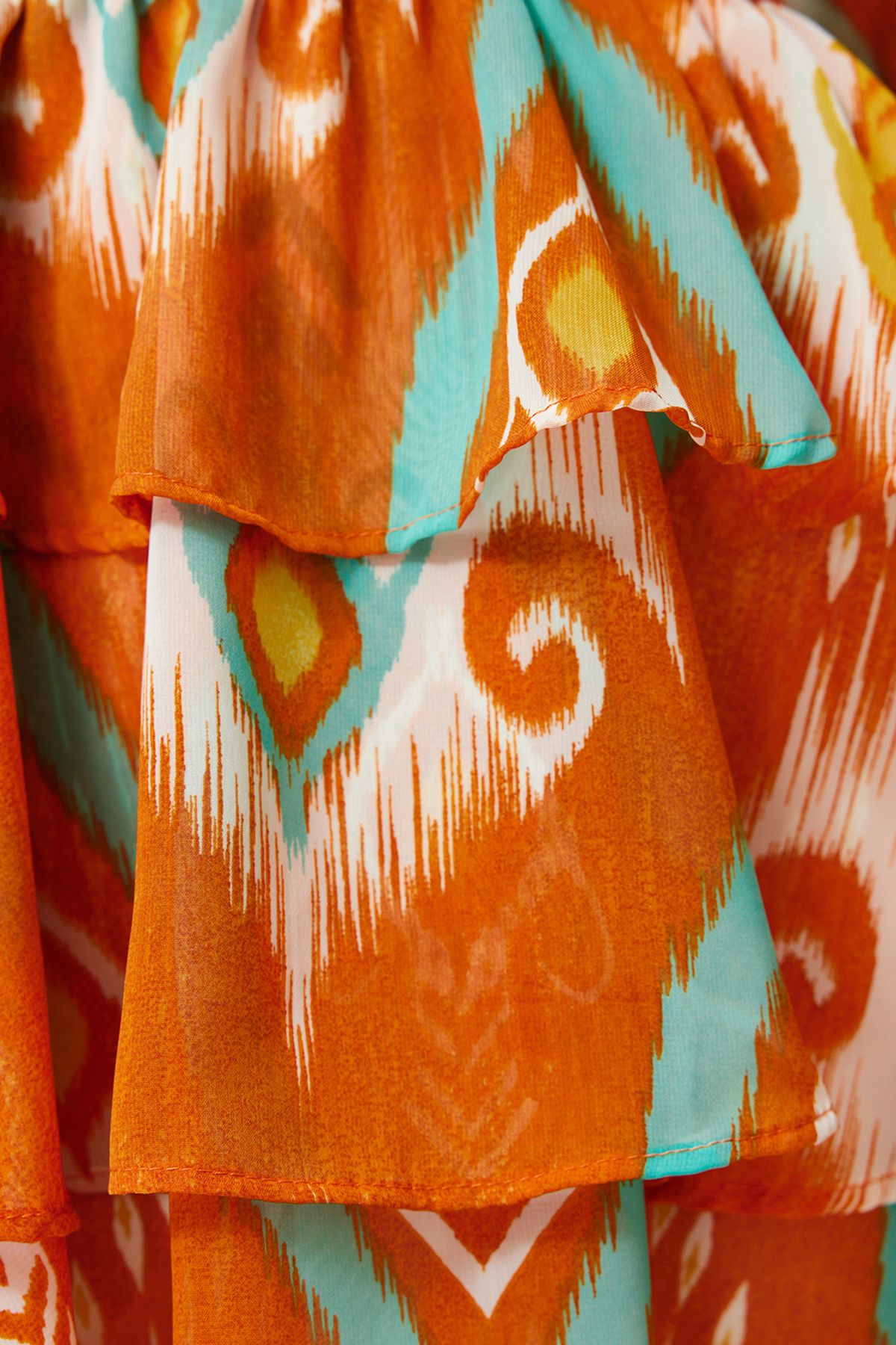 Trendyol Collection-Orange Floral Skater Mini Dress Carmen Collar Chiffon Lined 5