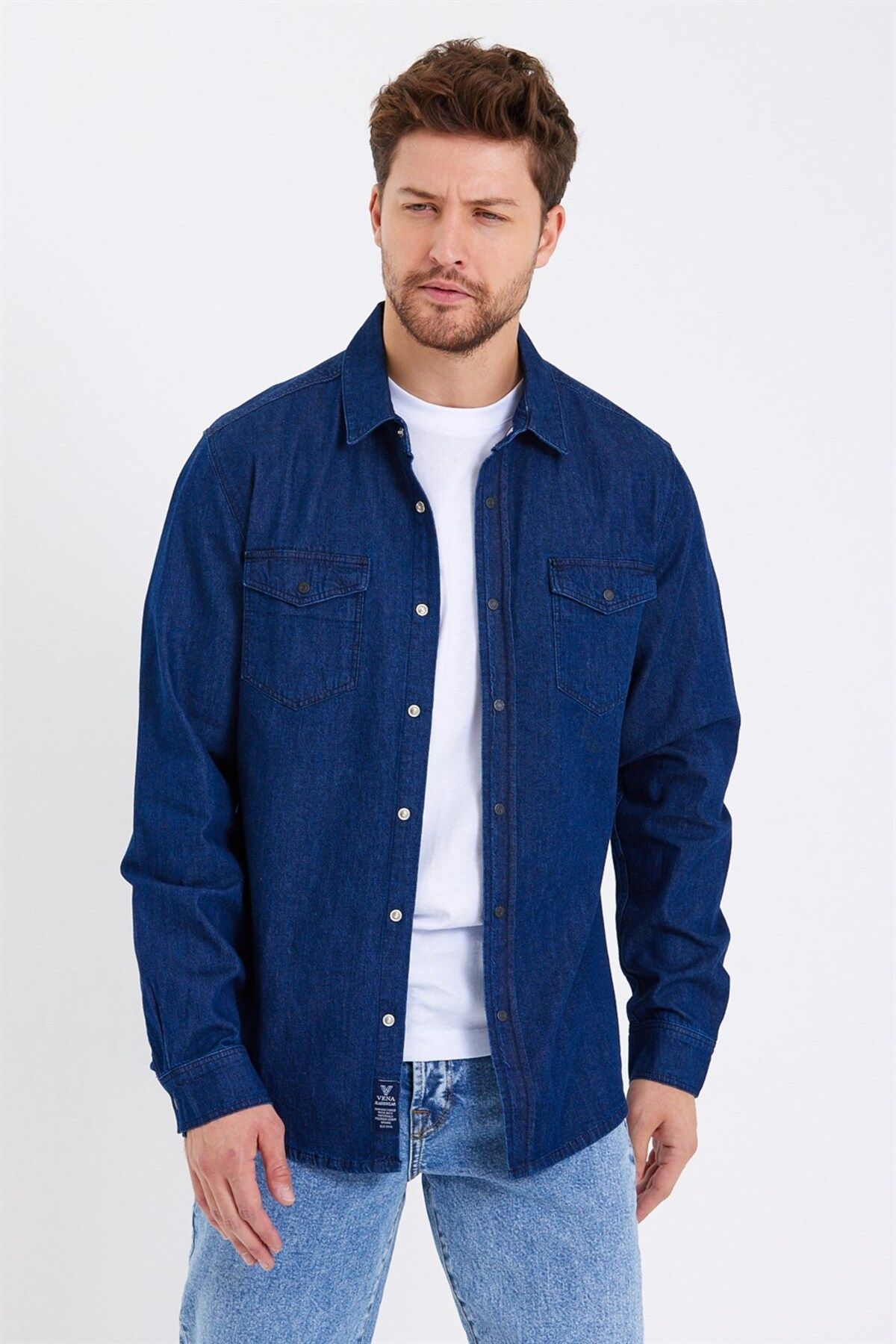 VENA Men s Austin Dark Blue Slim Fit Jean Shirt Trendyol
