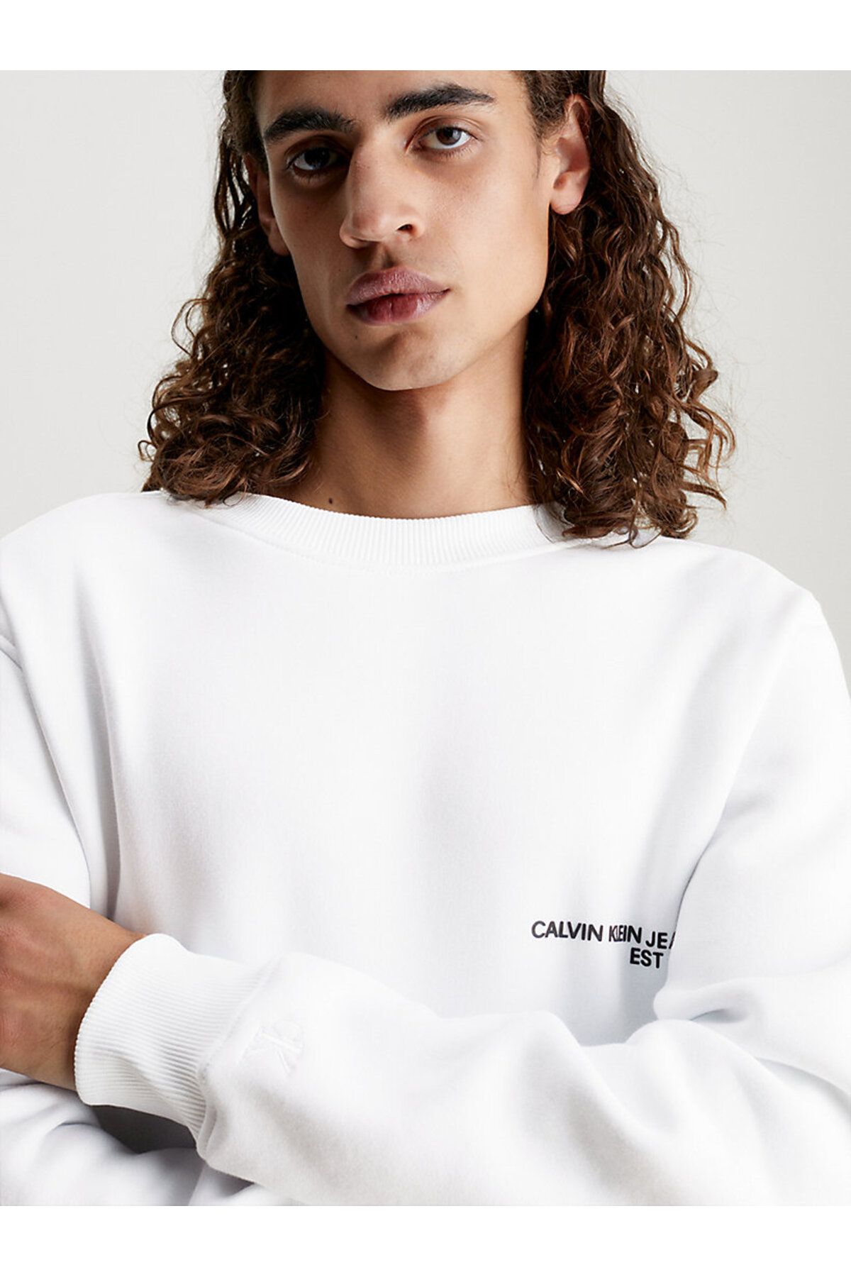 سویشرت سفید مردانه گردن خدمه اسپری CK اورجینال Calvin Klein