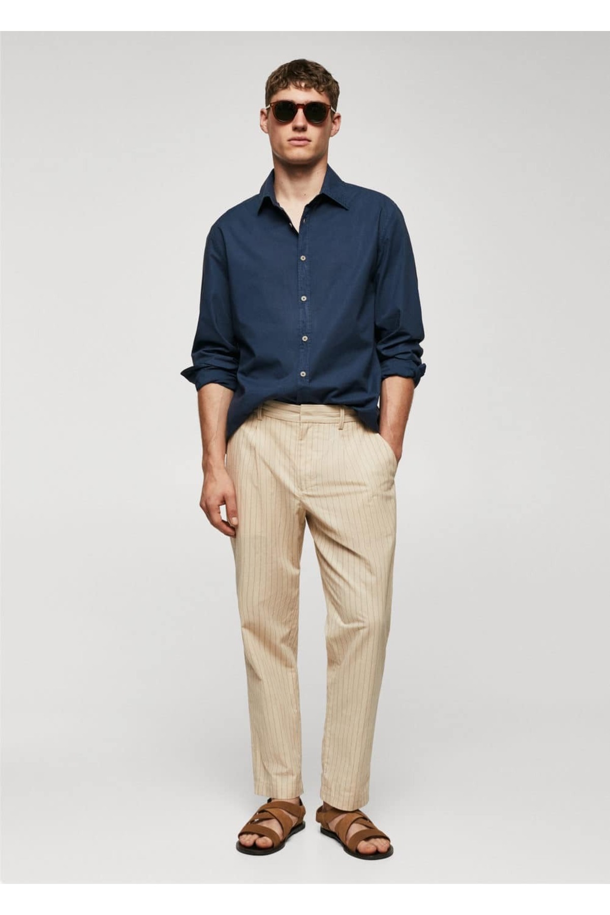 پیراهن مردانه آبی سرمه ای منگوMANGO Man | 57040575 اورجینال - تصویر 2