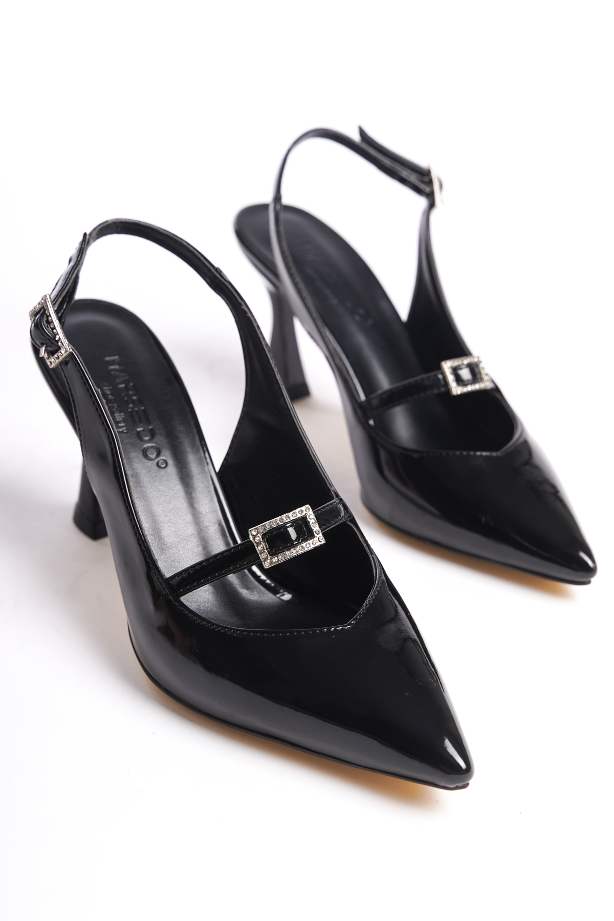 Pavlova Women's Slim Heel Pointed Toe Buckle Open Back Stiletto Shoes