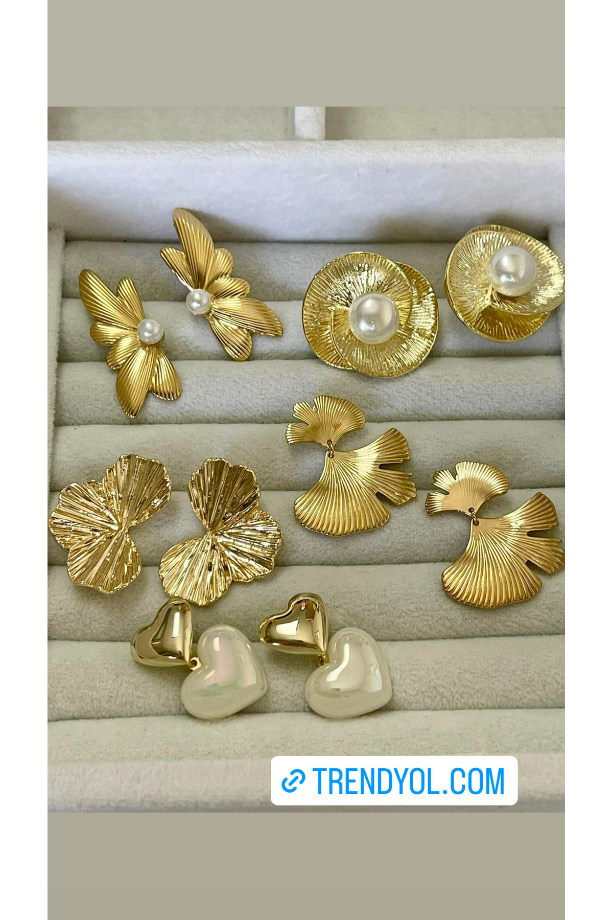 Sens-Trend Steel Gold Leaf Earrings with Pearls 3