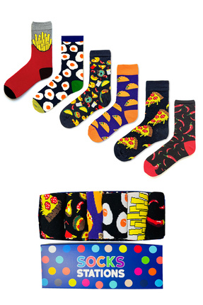 Socks Stations Renkli Desenli Çorap 6'lı Fast Food Desenli Renkli Özel Çorap ...