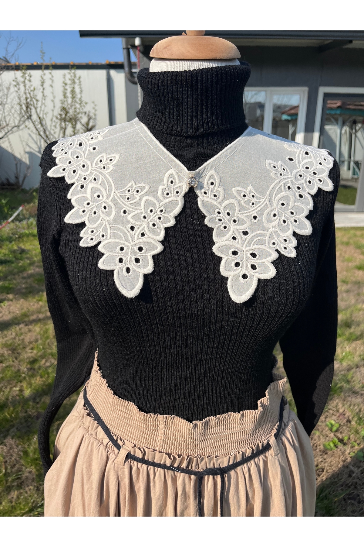 SHERLOCK HOME Krem Vintage Pamuk Fisto Ham Yaka