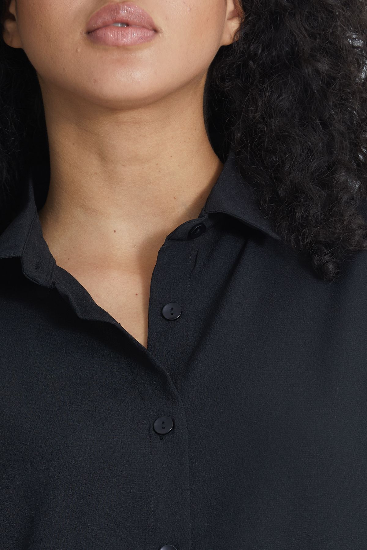 DEFES-Women's Black Shirt Collar Long Sleeve Basic Oversize Shirt 7