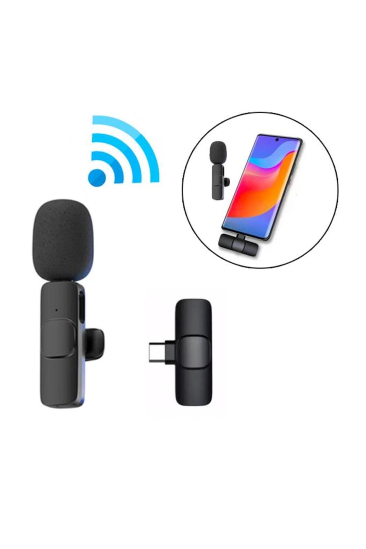 K8 Type-c Tak Konuş Wireless Kablosuz Mini Yaka Mikrofonu Canlı Yayın Mikrofonu Siyah