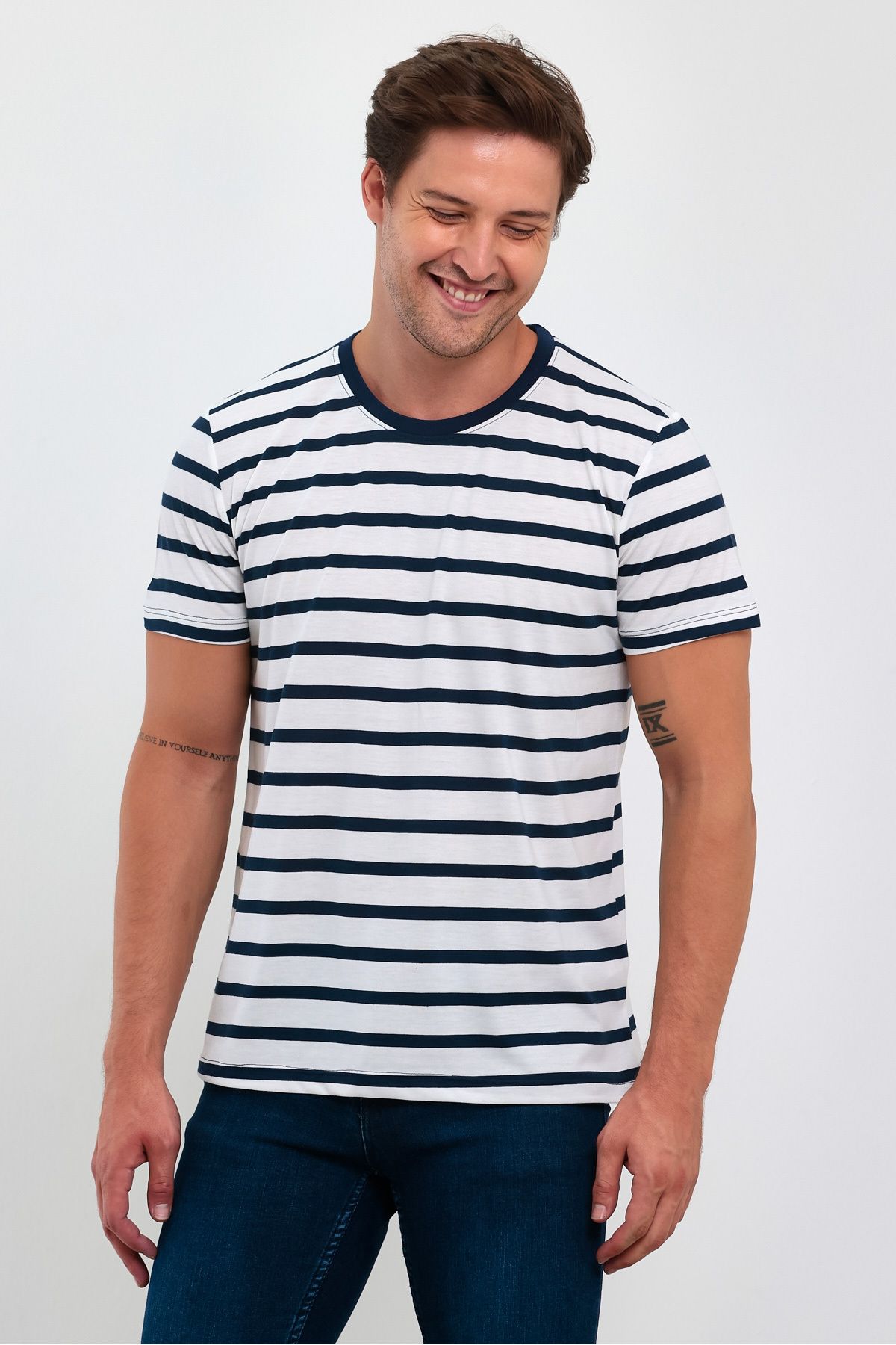 COMBİNE MİCHAİL-Tricou cu dungi cu mânecă scurtă pentru bărbați, albastru bleumarin 5