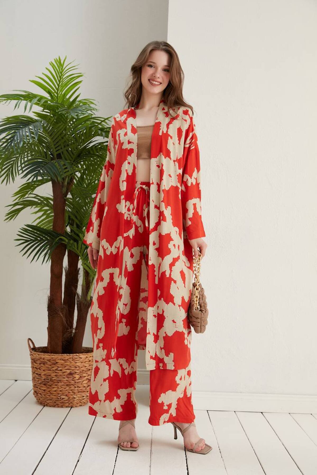 Uzun desenlı kimono takım