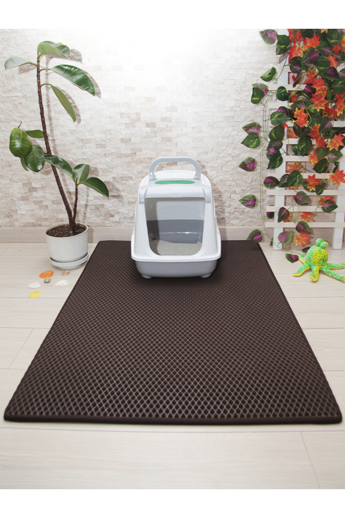 MOD10 75x110 Cm Koyu Kahve Kedi̇ Tuvaleti̇ Önü Paspasi Kedi̇ Kumu Paspasi