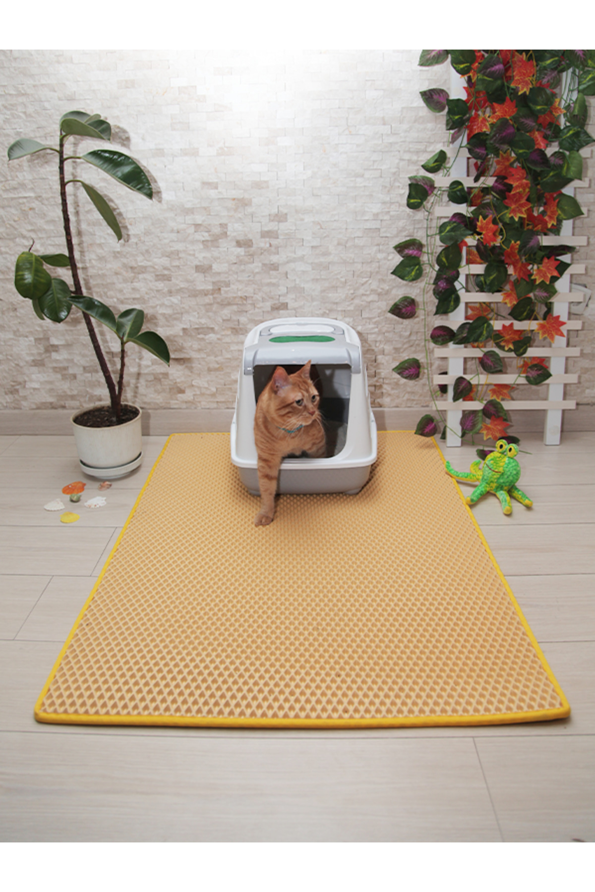 MOD10 75x110 Cm Açik Krem Kedi̇ Tuvaleti̇ Önü Paspasi Kedi̇ Kumu Paspasi