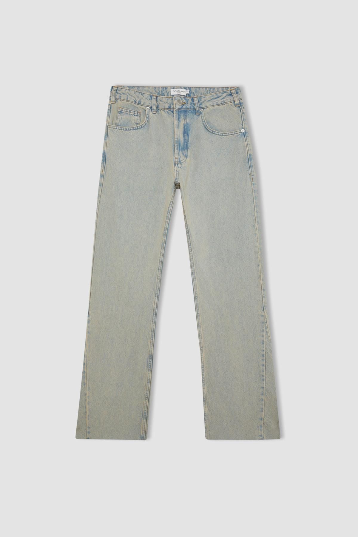 Flayer Fit Wide Leg Feded Effect Jean Trousers B8326ax24sm