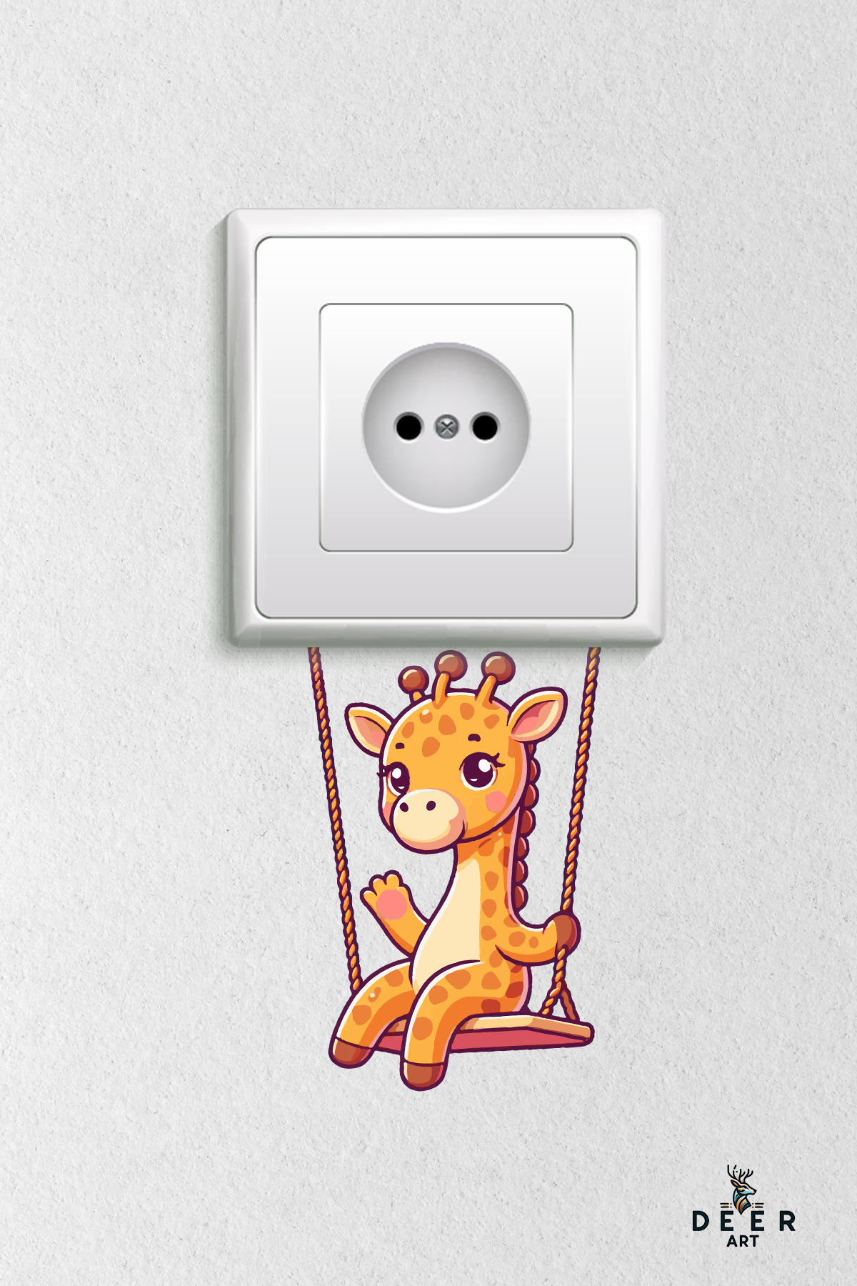 deer art Priz Sticker - Sevilmli Zürafa Salıncakta Çocuk Odası Dekoratif Duvar Sticker - Dads6 fotoğrafı 2 (önizleme)