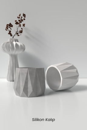 Cageartstudio Geometrik Beton Saksı ve Mumluk Silikon Kalıp K7 - Dekoratif  B...