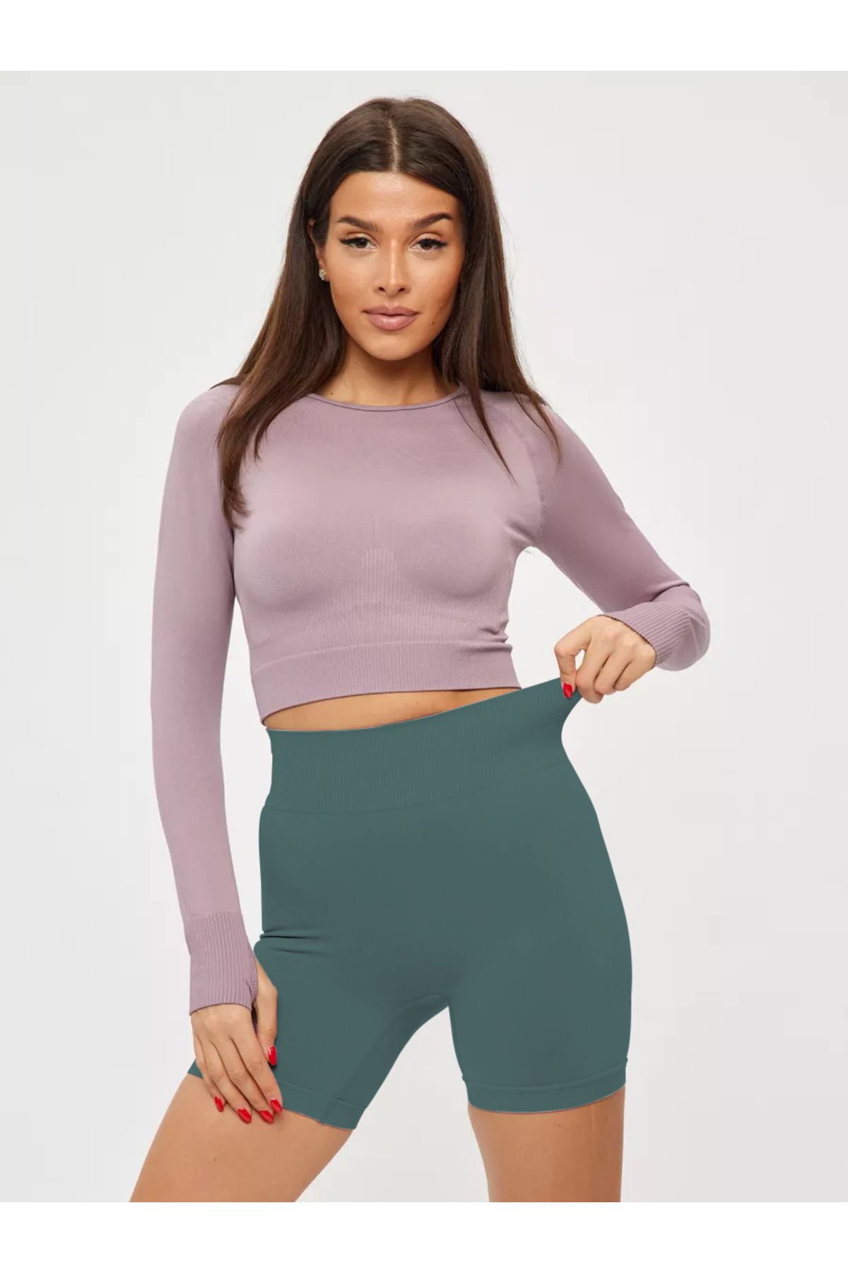 MİSTİRİK-Jerovin Model Seamless Recovery Biker Push Up Short Shorts Сиво Син цвят 5