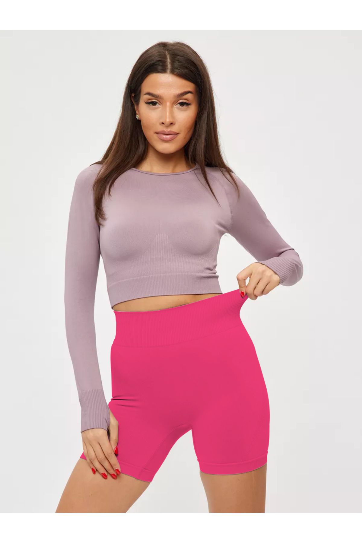 MİSTİRİK-Jerovin Model Seamless Recovery Biker Push Up Short Shorts Pink Color 5