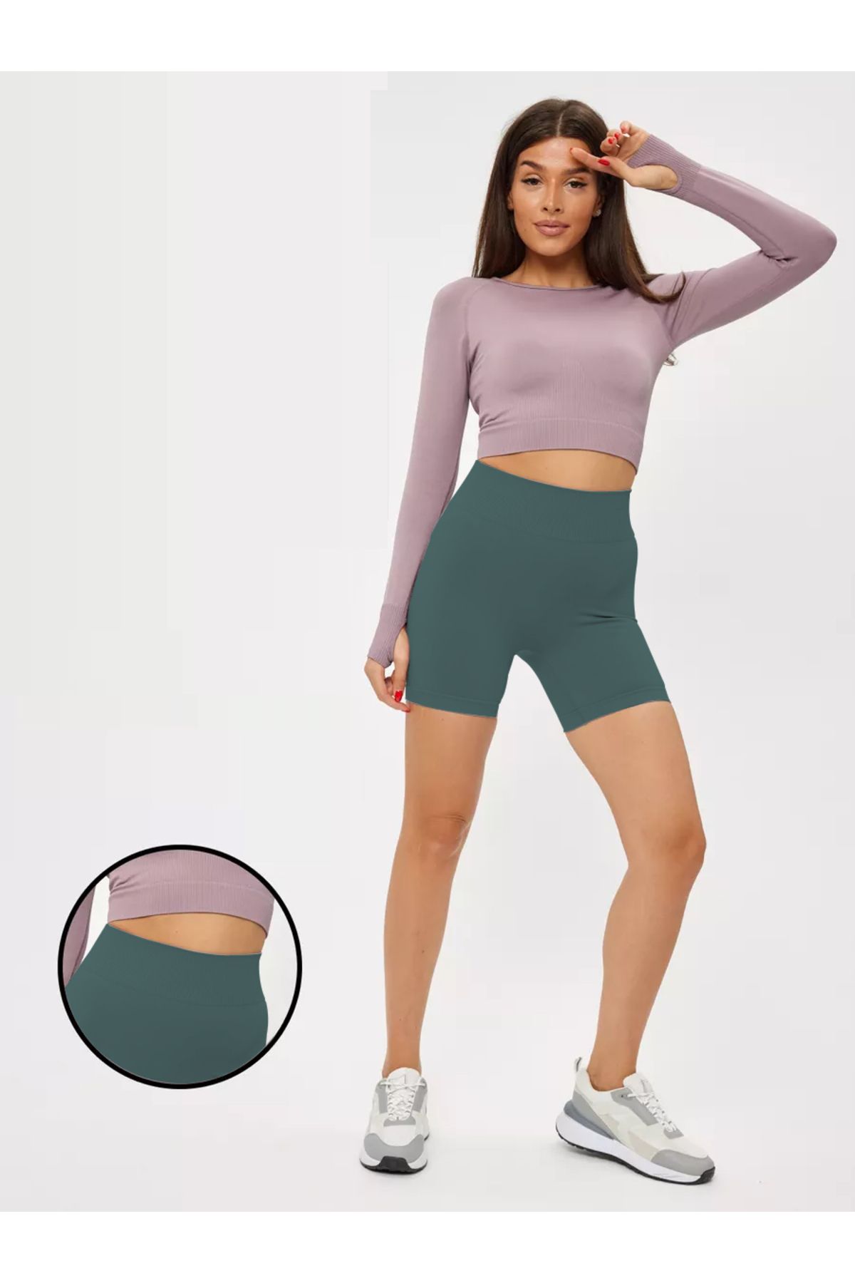 MİSTİRİK-Jerovin Model Recovery Knitted Seamless Push Up Effective Short Shorts Gray Blue Color 5