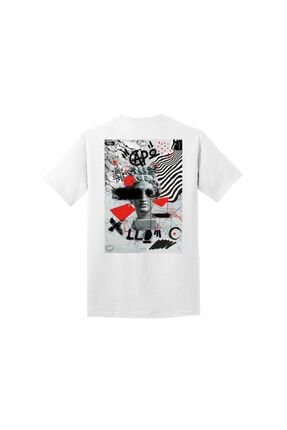 Unisex Beyaz Özel Tasarım Bisiklet Yaka T-shirt B008