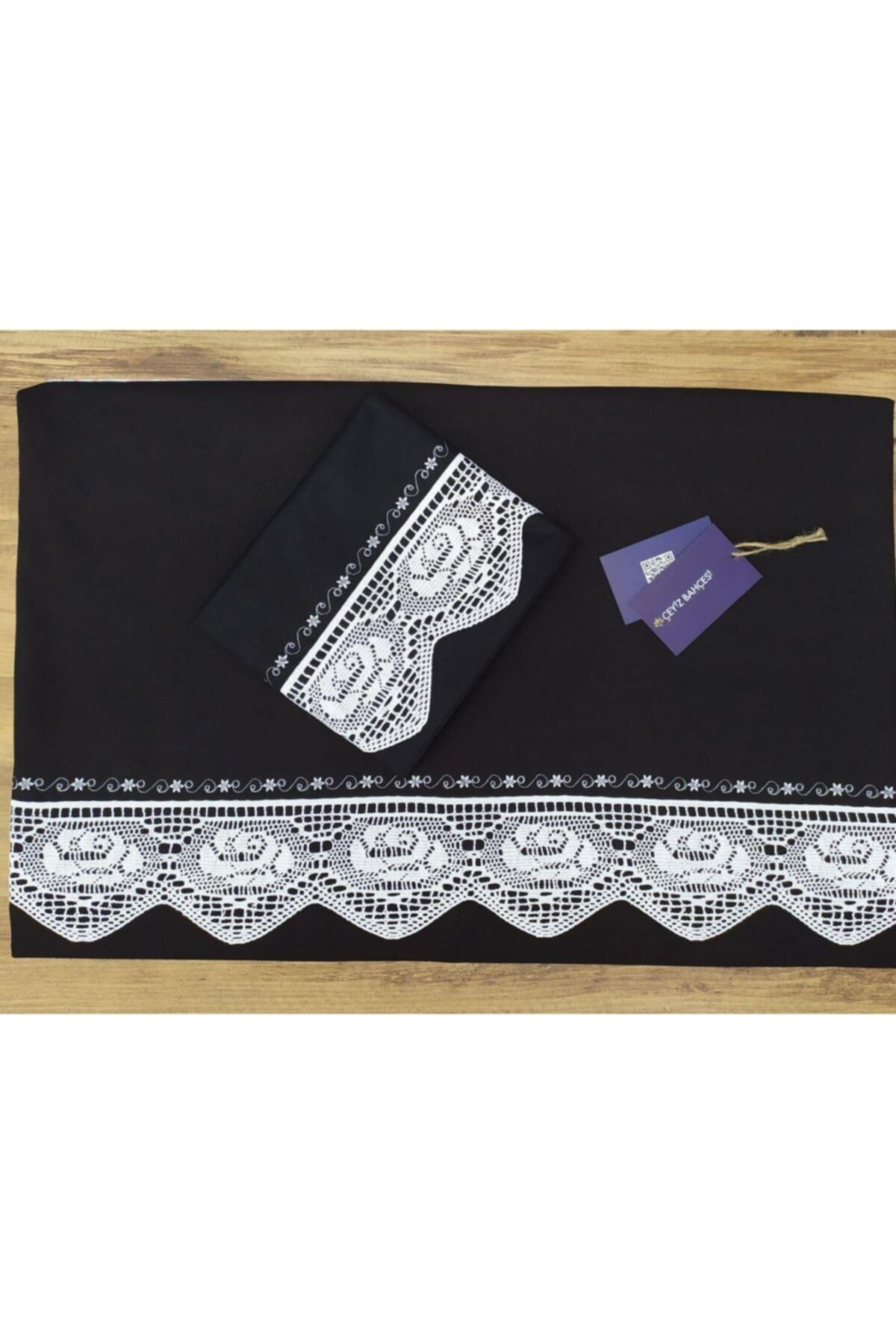 Çeyiz Bahçesi Set Cuvertură Dublă Neagră Lacy Piccolo - One Size