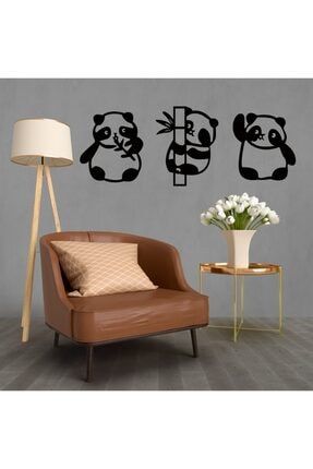 3'lü Sevimli Panda Duvar Dekoru - Duvar Süsü ( 30*20 Cm ) MH027